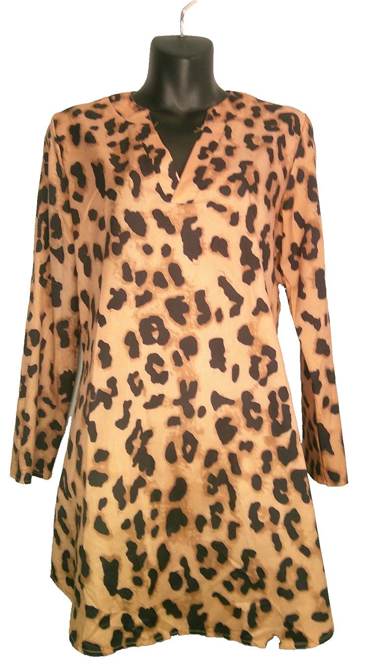 ePretty Long Sleeve V-neck Leopard Blouse Women's Medium Roll up Sleeve